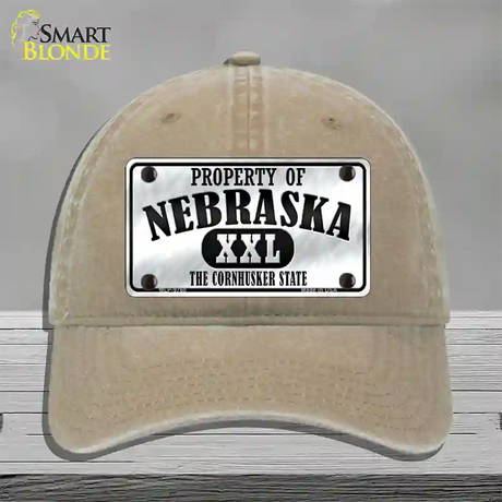 Property Of Nebraska Novelty License Plate Hat Unconstructed Cotton / Khaki