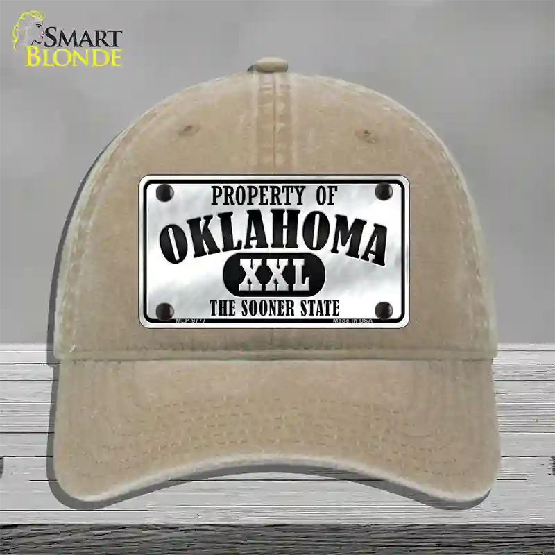 Property Of Oklahoma Novelty License Plate Hat Unconstructed Cotton / Khaki