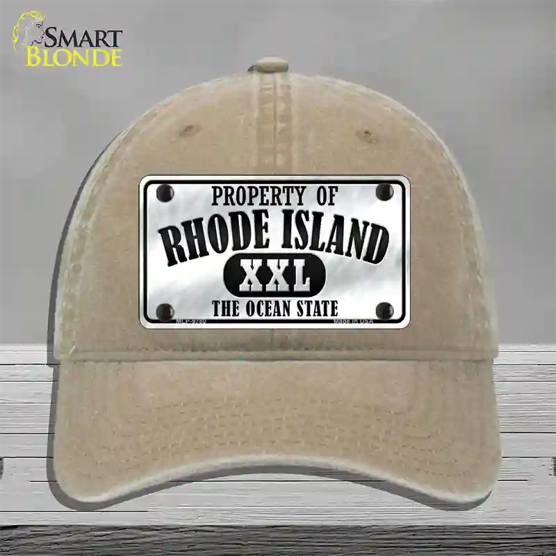 Property Of Rhode Island Novelty License Plate Hat Unconstructed Cotton / Khaki