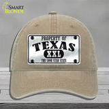 Property Of Texas Novelty License Plate Hat Unconstructed Cotton / Khaki