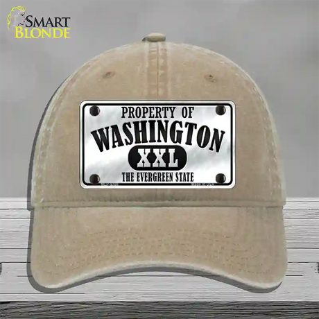 Property Of Washington Novelty License Plate Hat Unconstructed Cotton / Khaki