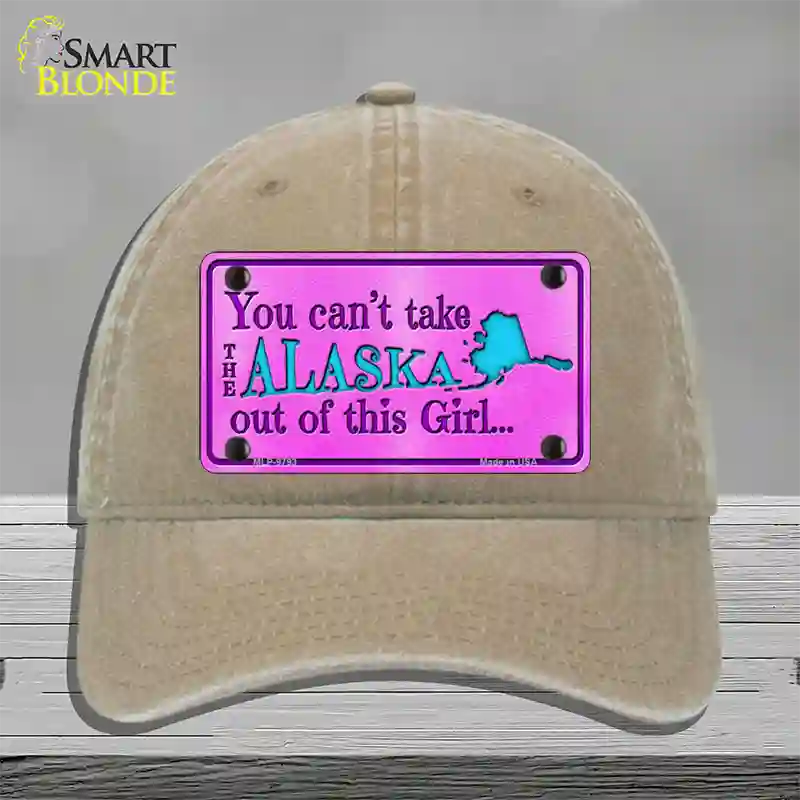 Alaska Girl Novelty License Plate Hat Unconstructed Cotton / Khaki