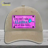 Alaska Girl Novelty License Plate Hat Unconstructed Cotton / Khaki