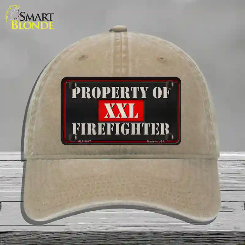 Property Of Firefighter Novelty License Plate Hat Unconstructed Cotton / Khaki