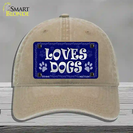 Loves Dogs Novelty License Plate Hat Unconstructed Cotton / Khaki