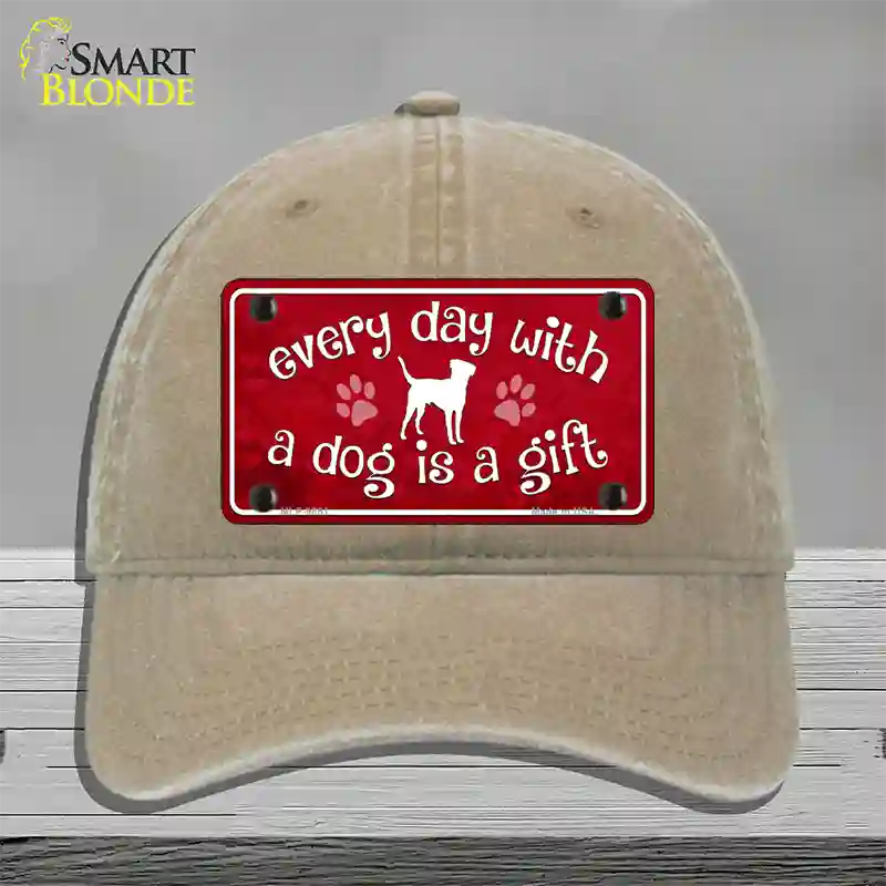 Dog Is A Gift Novelty License Plate Hat Unconstructed Cotton / Khaki