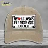 Heart Belongs To Mechanic Novelty License Plate Hat Unconstructed Cotton / Khaki