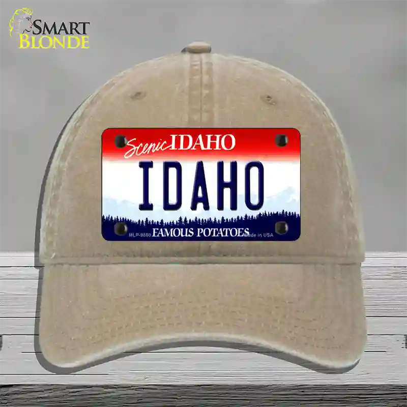 Scenic Idaho Novelty License Plate Hat Unconstructed Cotton / Khaki