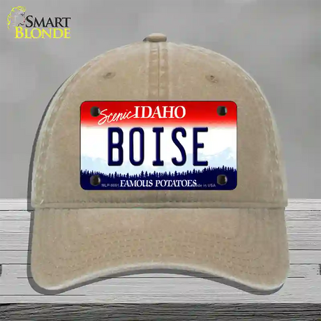 Boise Idaho Novelty License Plate Hat Unconstructed Cotton / Khaki