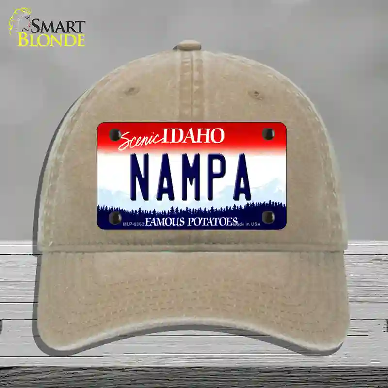 Nampa Idaho Novelty License Plate Hat Unconstructed Cotton / Khaki