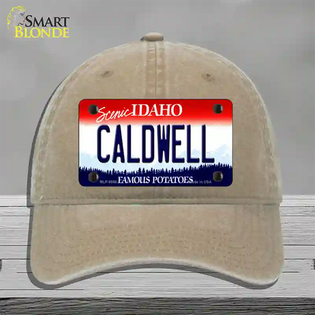 Caldwell Idaho Novelty License Plate Hat Unconstructed Cotton / Khaki