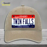 Twin Falls Idaho Novelty License Plate Hat Unconstructed Cotton / Khaki