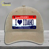 Love Idaho Novelty License Plate Hat Unconstructed Cotton / Khaki