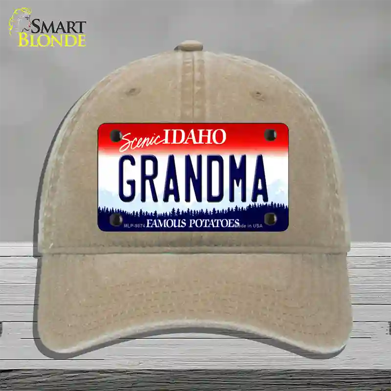 Grandma Idaho Novelty License Plate Hat Unconstructed Cotton / Khaki