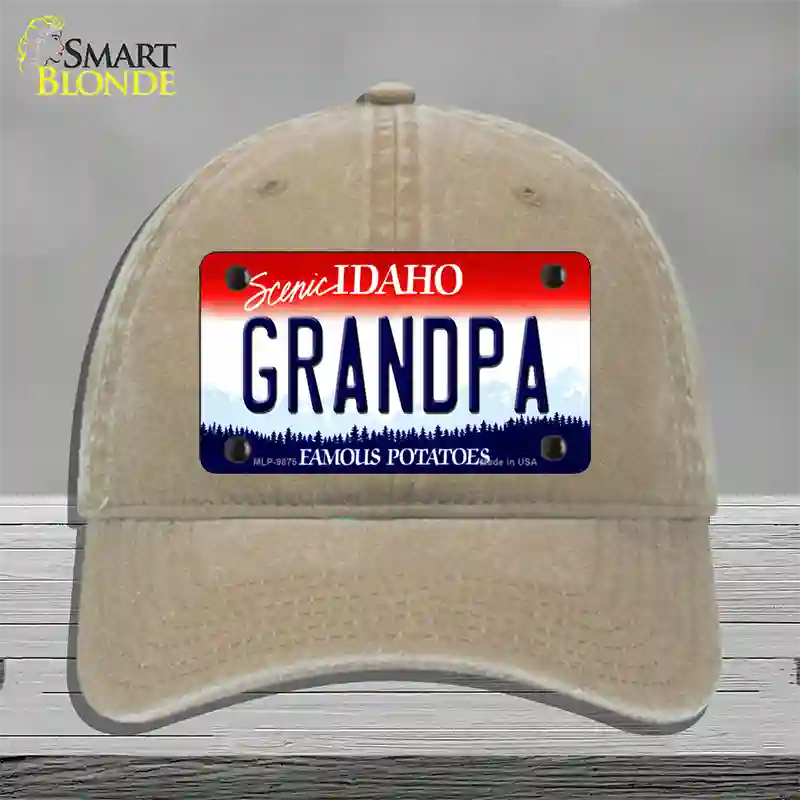 Grandpa Idaho Novelty License Plate Hat Unconstructed Cotton / Khaki