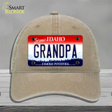 Grandpa Idaho Novelty License Plate Hat Unconstructed Cotton / Khaki