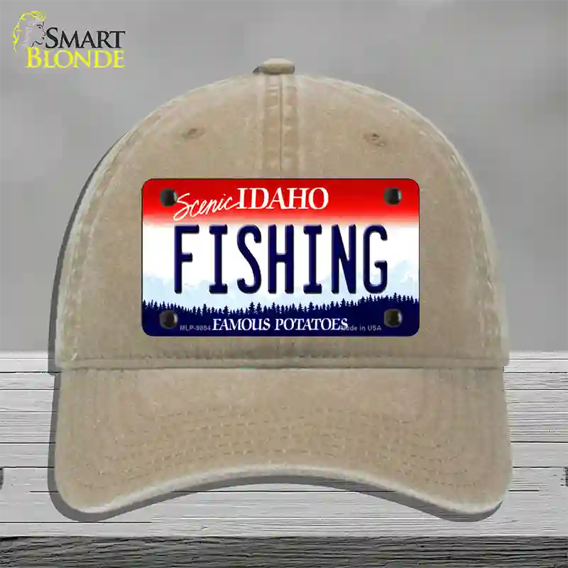 Fishing Idaho Novelty License Plate Hat Unconstructed Cotton / Khaki