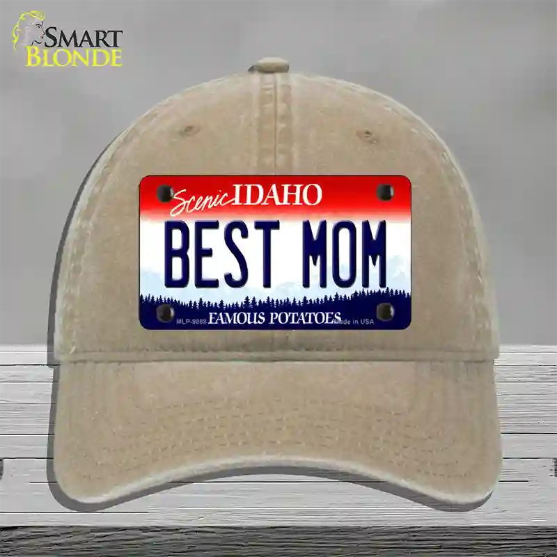 Best Mom Idaho Novelty License Plate Hat Unconstructed Cotton / Khaki