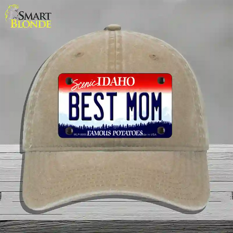 Best Mom Idaho Novelty License Plate Hat Unconstructed Cotton / Khaki