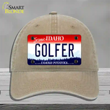 Golfer Idaho Novelty License Plate Hat Unconstructed Cotton / Khaki