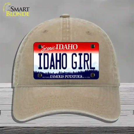 Idaho Girl Idaho Novelty License Plate Hat Unconstructed Cotton / Khaki