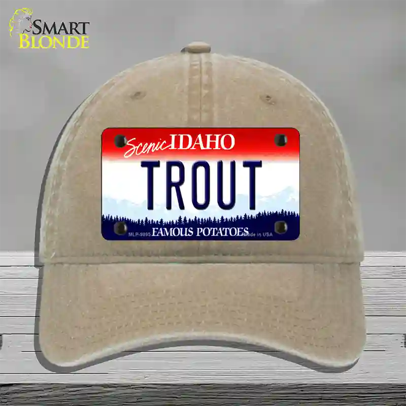 Trout Idaho Novelty License Plate Hat Unconstructed Cotton / Khaki