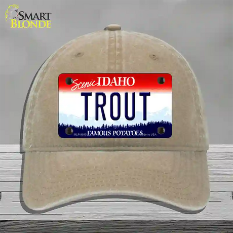 Trout Idaho Novelty License Plate Hat Unconstructed Cotton / Khaki