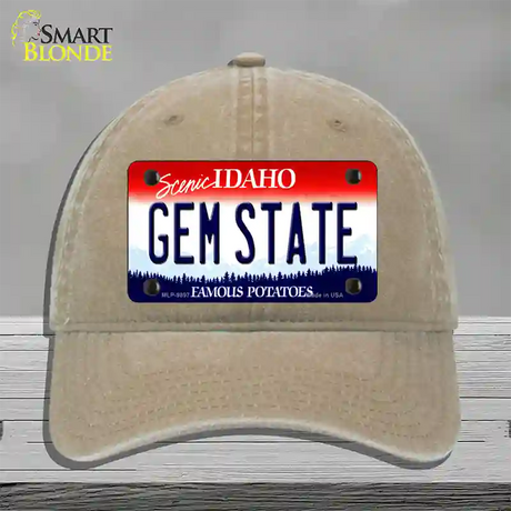 Gem State Idaho Novelty License Plate Hat Unconstructed Cotton / Khaki