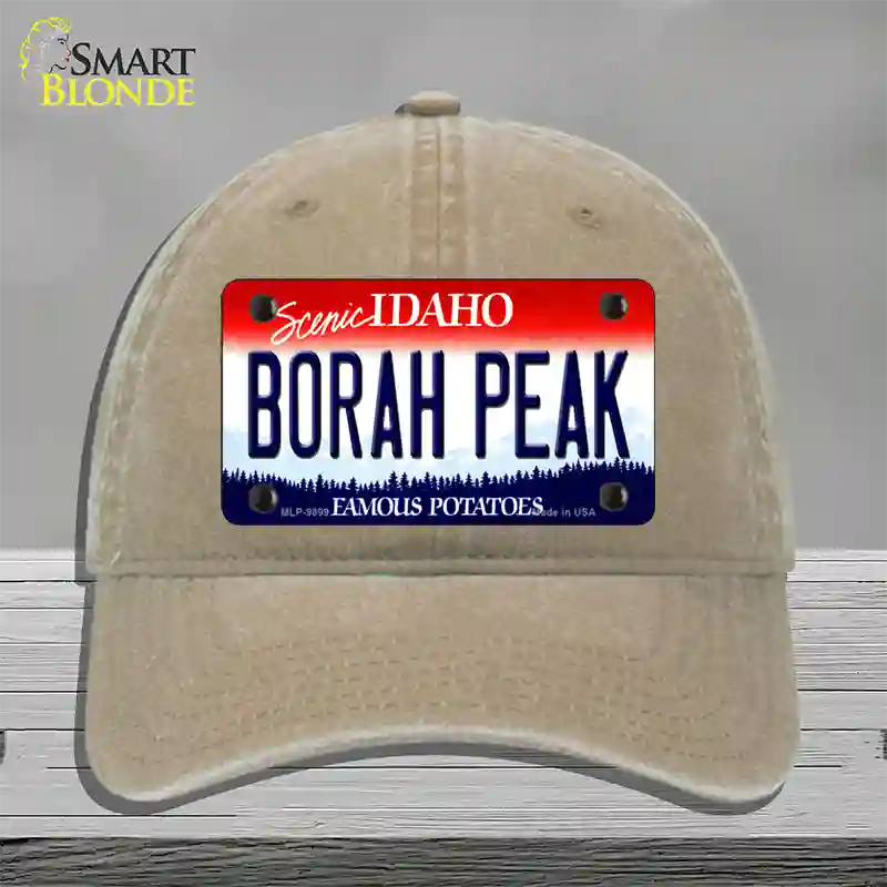 Borah Peak Idaho Novelty License Plate Hat Unconstructed Cotton / Khaki