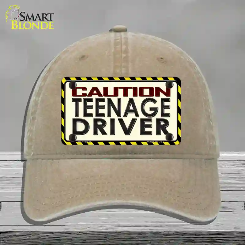 Caution Teenage Driver Novelty License Plate Hat Unconstructed Cotton / Khaki