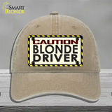 Caution Blonde Driver Novelty License Plate Hat Unconstructed Cotton / Khaki