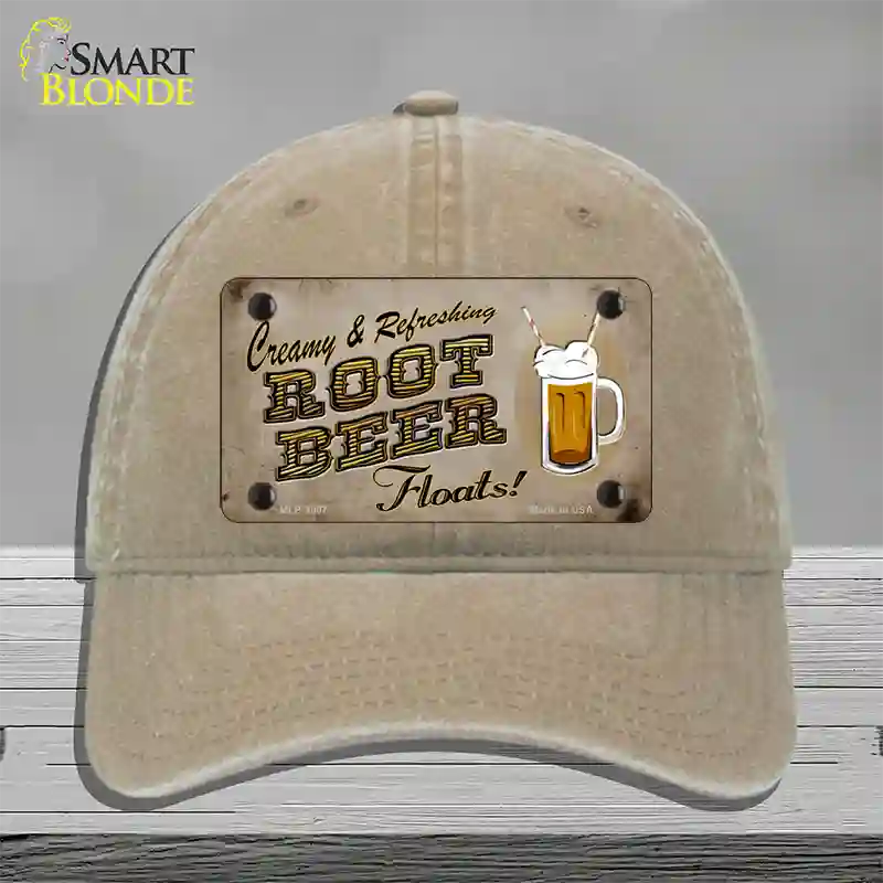 Root Beer Floats Novelty License Plate Hat Unconstructed Cotton / Khaki