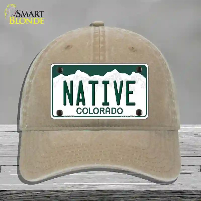 Native Colorado Novelty License Plate Hat Unconstructed Cotton / Khaki