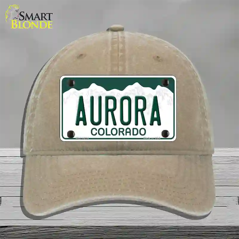 Aurora Colorado Novelty License Plate Hat Unconstructed Cotton / Khaki