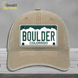 Boulder Colorado Novelty License Plate Hat Unconstructed Cotton / Khaki