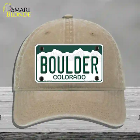 Boulder Colorado Novelty License Plate Hat Unconstructed Cotton / Khaki