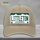 Littleton Colorado Novelty License Plate Hat Unconstructed Cotton / Khaki