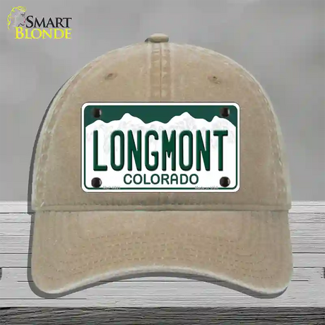 Longmont Colorado Novelty License Plate Hat Unconstructed Cotton / Khaki