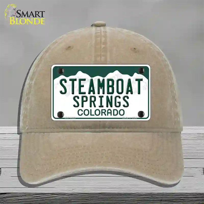 Steamboat Springs Colorado Novelty License Plate Hat Unconstructed Cotton / Khaki