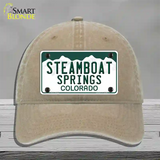 Steamboat Springs Colorado Novelty License Plate Hat Unconstructed Cotton / Khaki