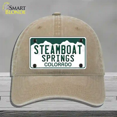 Steamboat Springs Colorado Novelty License Plate Hat Unconstructed Cotton / Khaki