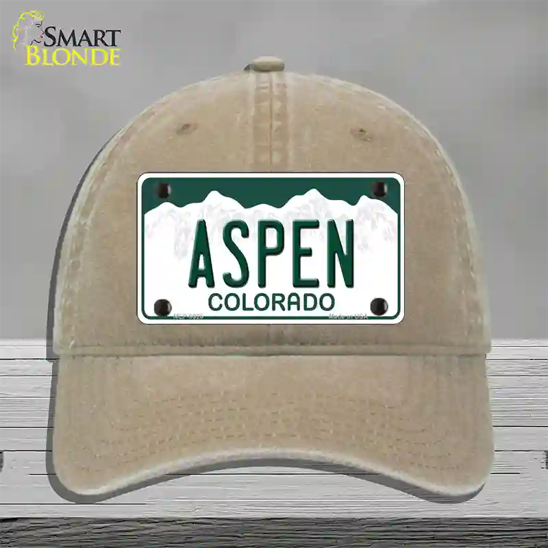 Aspen Colorado Novelty License Plate Hat Unconstructed Cotton / Khaki