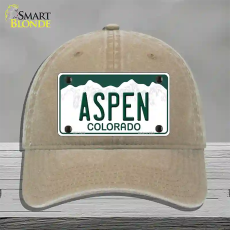 Aspen Colorado Novelty License Plate Hat Unconstructed Cotton / Khaki