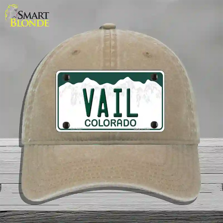 Vail Colorado Novelty License Plate Hat Unconstructed Cotton / Khaki