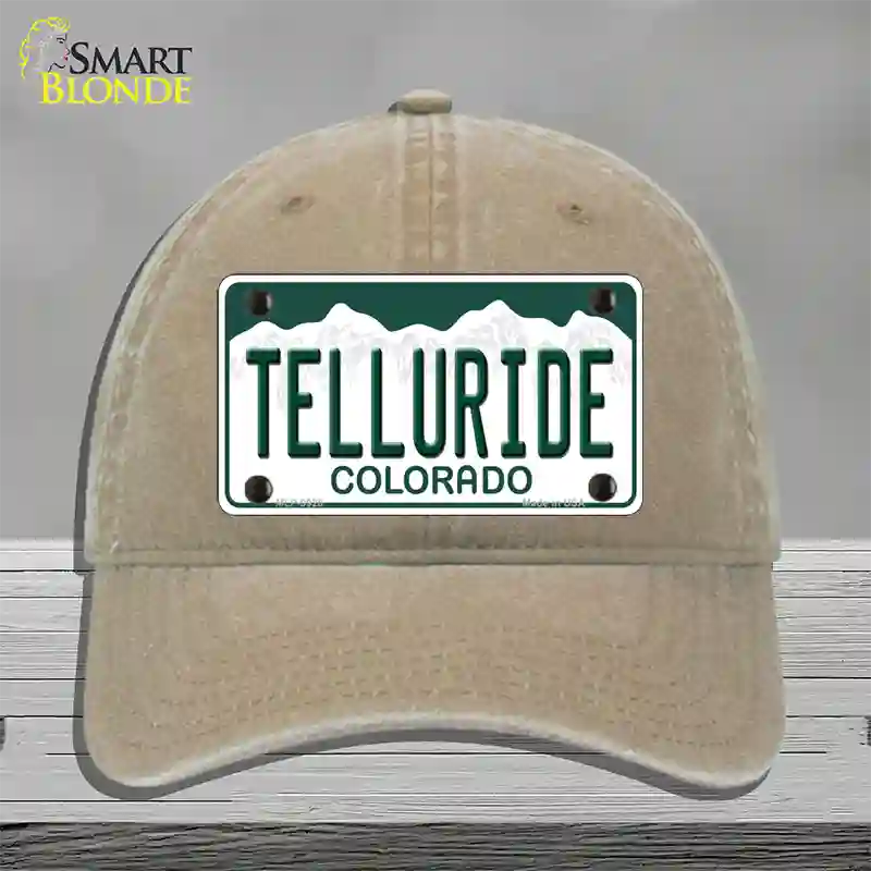 Telluride Colorado Novelty License Plate Hat Unconstructed Cotton / Khaki