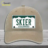 Skier Colorado Novelty License Plate Hat Unconstructed Cotton / Khaki