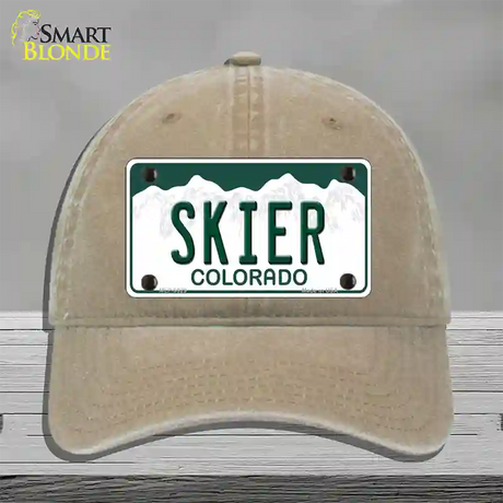 Skier Colorado Novelty License Plate Hat Unconstructed Cotton / Khaki