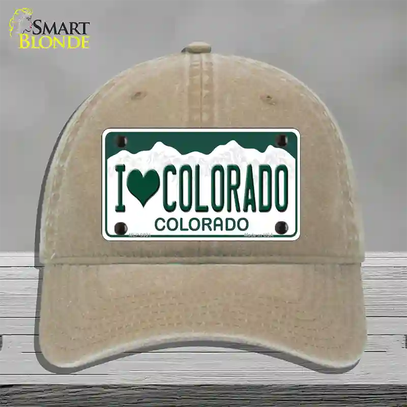 I Love Colorado Novelty License Plate Hat Unconstructed Cotton / Khaki