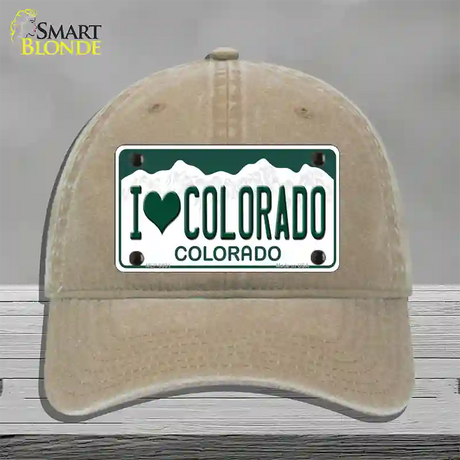 I Love Colorado Novelty License Plate Hat Unconstructed Cotton / Khaki