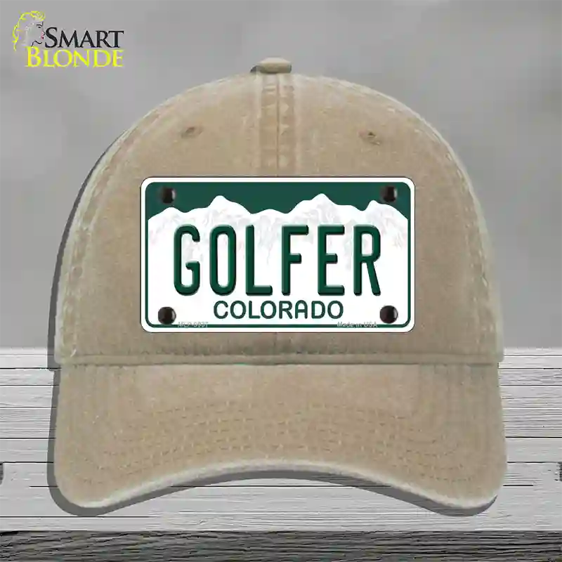 Golfer Colorado Novelty License Plate Hat Unconstructed Cotton / Khaki